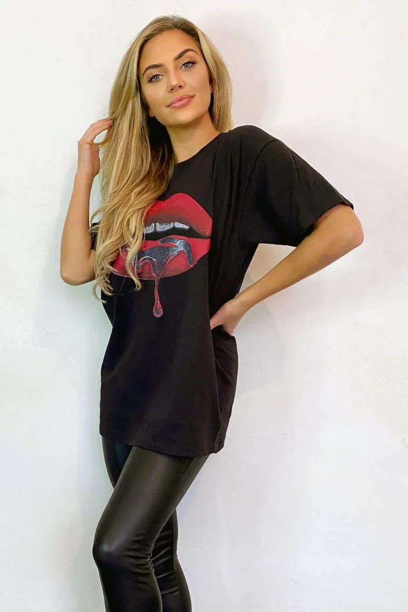 Black Red Lips T-Shirt sold by AX Paris product image thumbnail 3