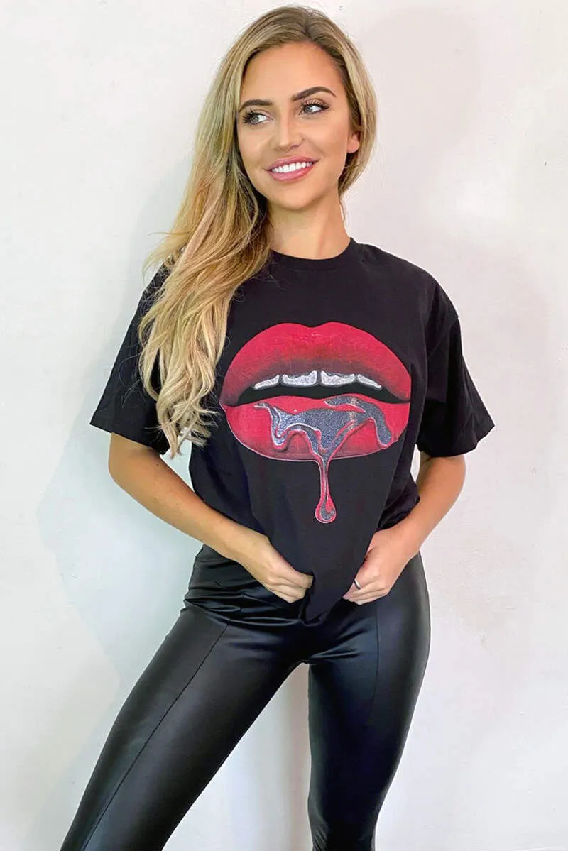 Black Red Lips T-Shirt sold by AX Paris