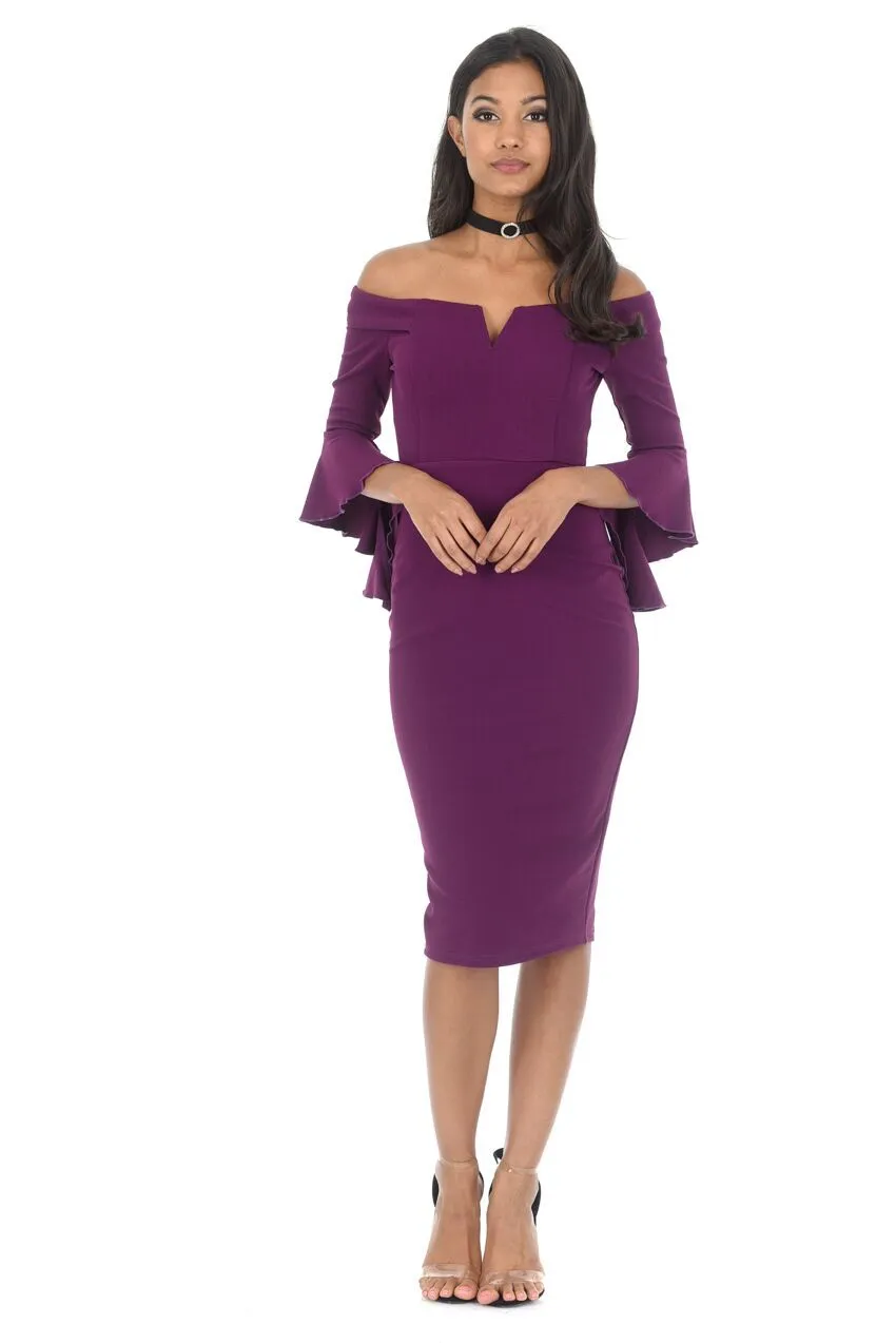 Plum Off The Shoulder Flare Midi Dress sold by AX Paris product image thumbnail 2