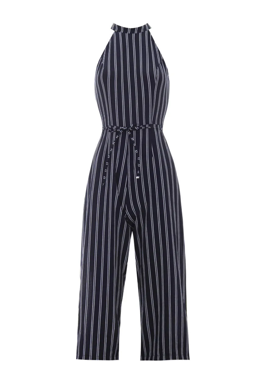 Navy Striped Culotte Jumpsuit sold by AX Paris product image thumbnail 4