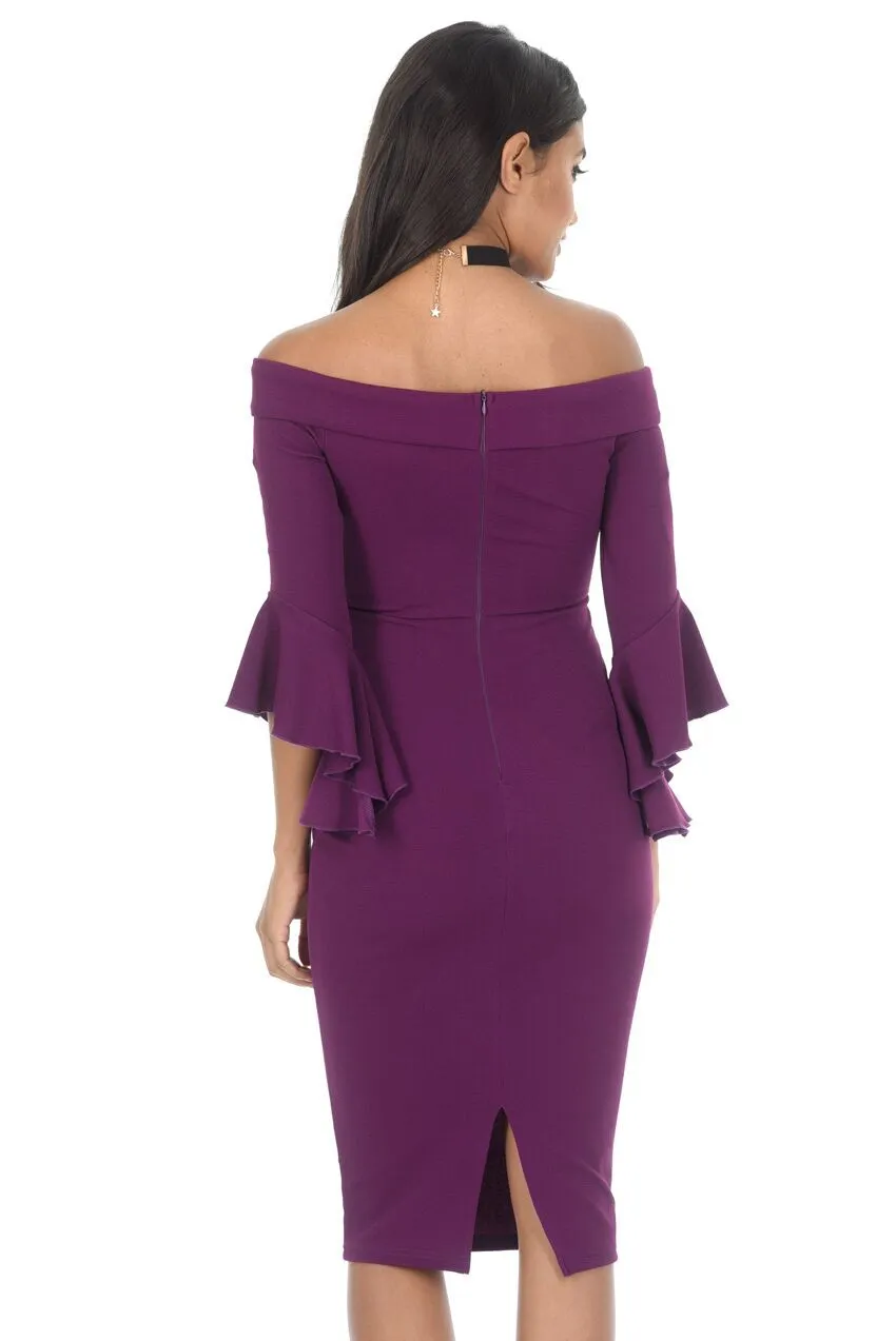 Plum Off The Shoulder Flare Midi Dress sold by AX Paris product image thumbnail 3