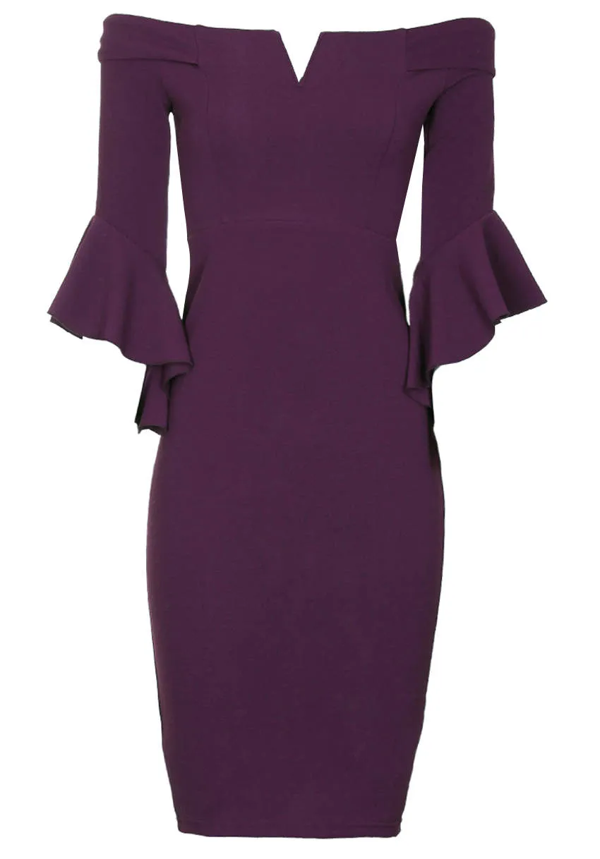 Plum Off The Shoulder Flare Midi Dress sold by AX Paris product image thumbnail 4