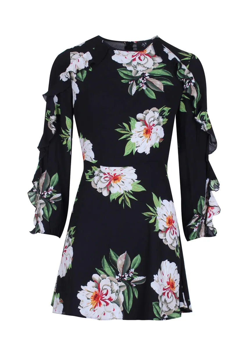 Black Floral Mini dress with Frill Trim sold by AX Paris product image thumbnail 4