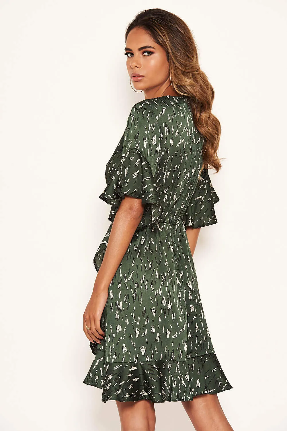 Green Printed Full Wrap Mini Dress sold by AX Paris product image thumbnail 4