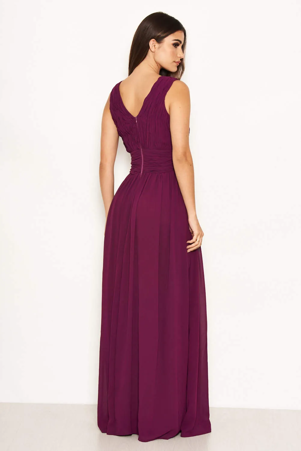 Plum Pleated V Neck Maxi Dress sold by AX Paris product image thumbnail 3