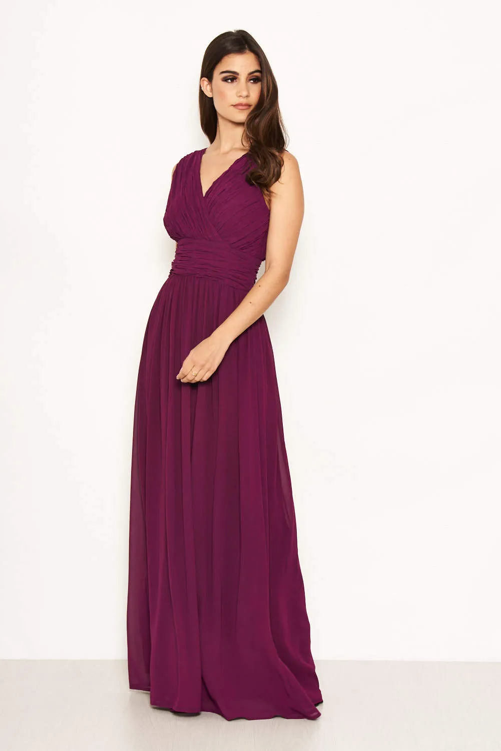 Plum Pleated V Neck Maxi Dress sold by AX Paris product image thumbnail 4