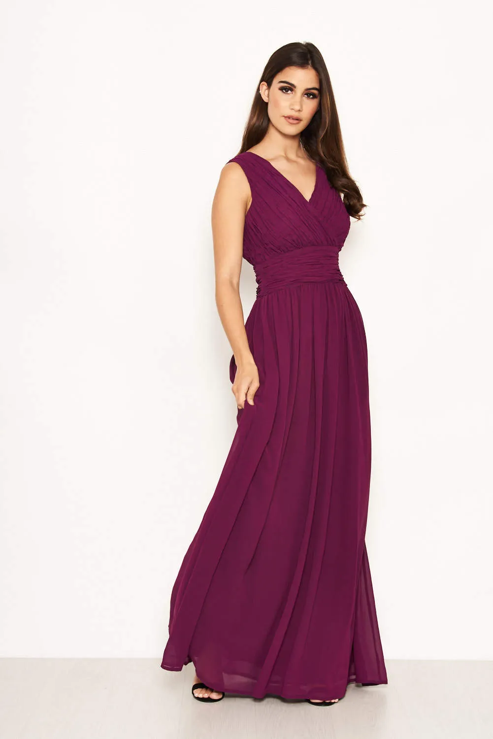 Plum Pleated V Neck Maxi Dress sold by AX Paris product image thumbnail 2