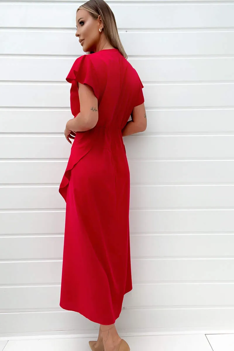 Red Frill Detail Double Split Skirt Midi Dress sold by AX Paris product image thumbnail 4
