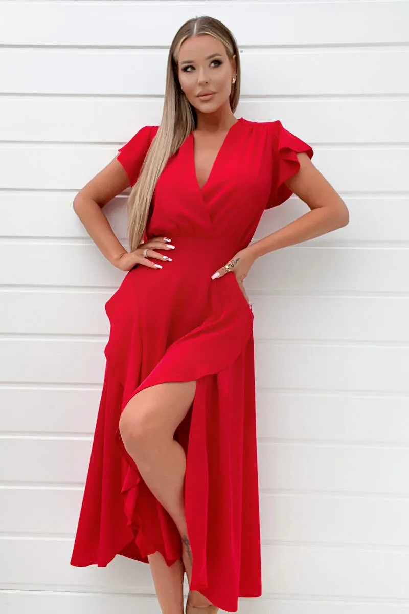 Red Frill Detail Double Split Skirt Midi Dress sold by AX Paris product image thumbnail 2