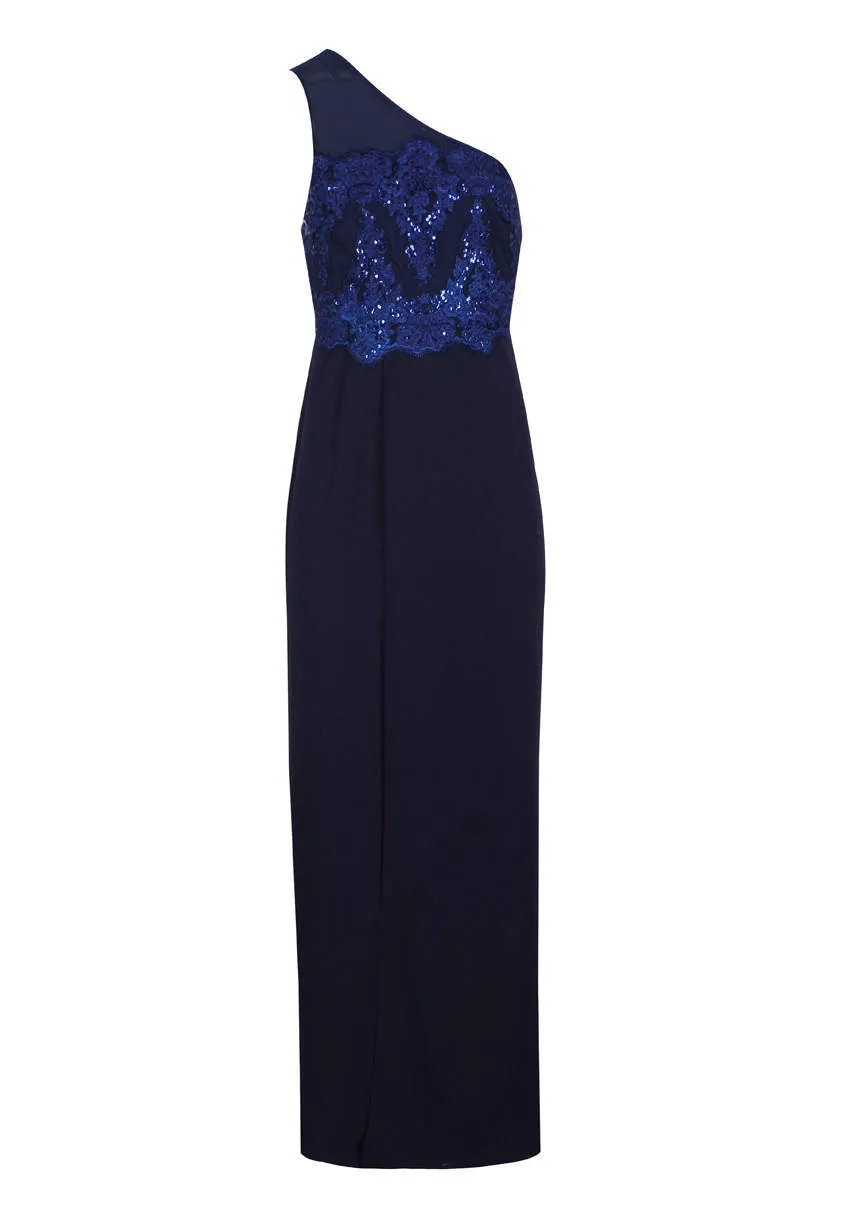 Navy Sequin Maxi Dress With Thigh High Split sold by AX Paris product image thumbnail 4