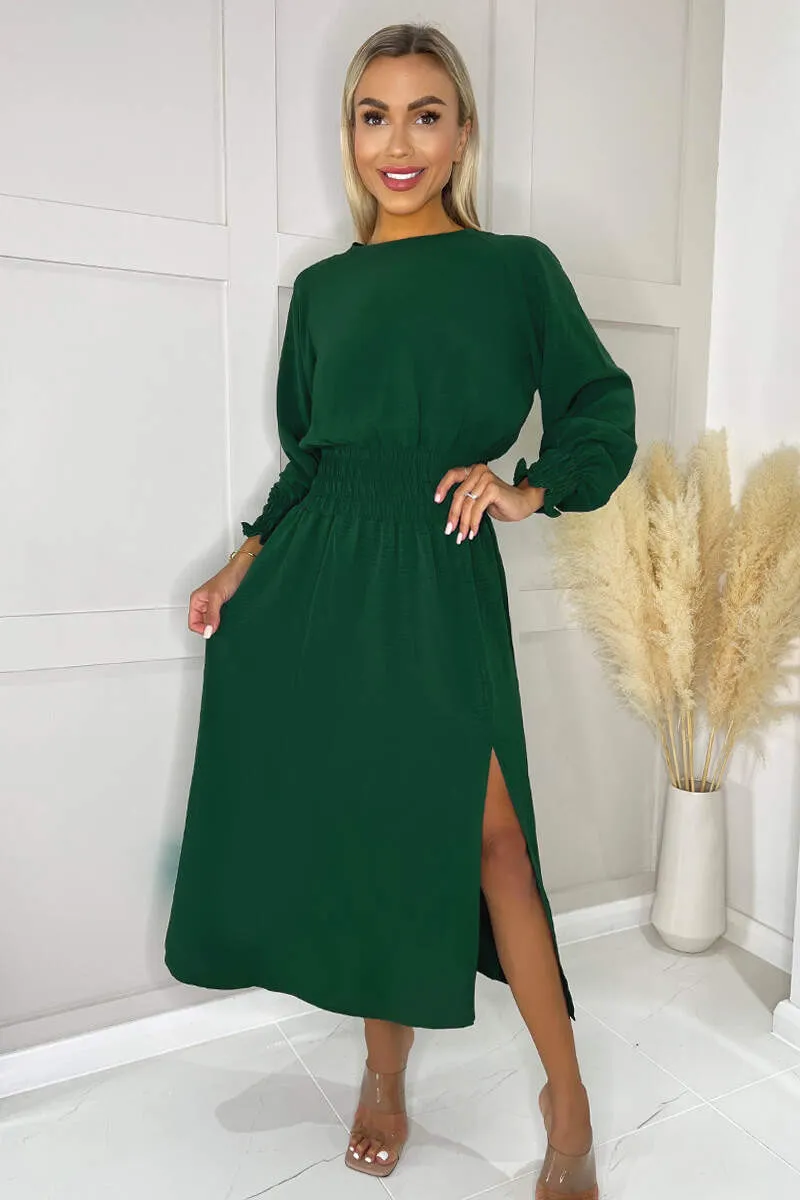 Teal Long Sleeve Shirred Detail Midi Dress sold by AX Paris product image thumbnail 3