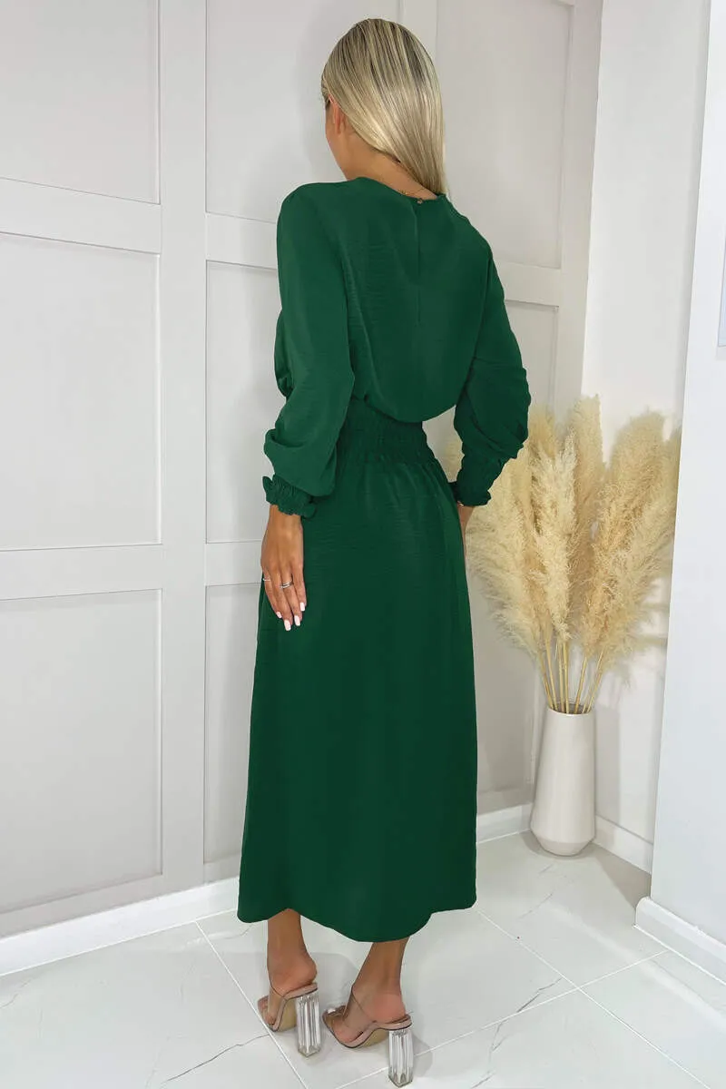 Teal Long Sleeve Shirred Detail Midi Dress sold by AX Paris product image thumbnail 4