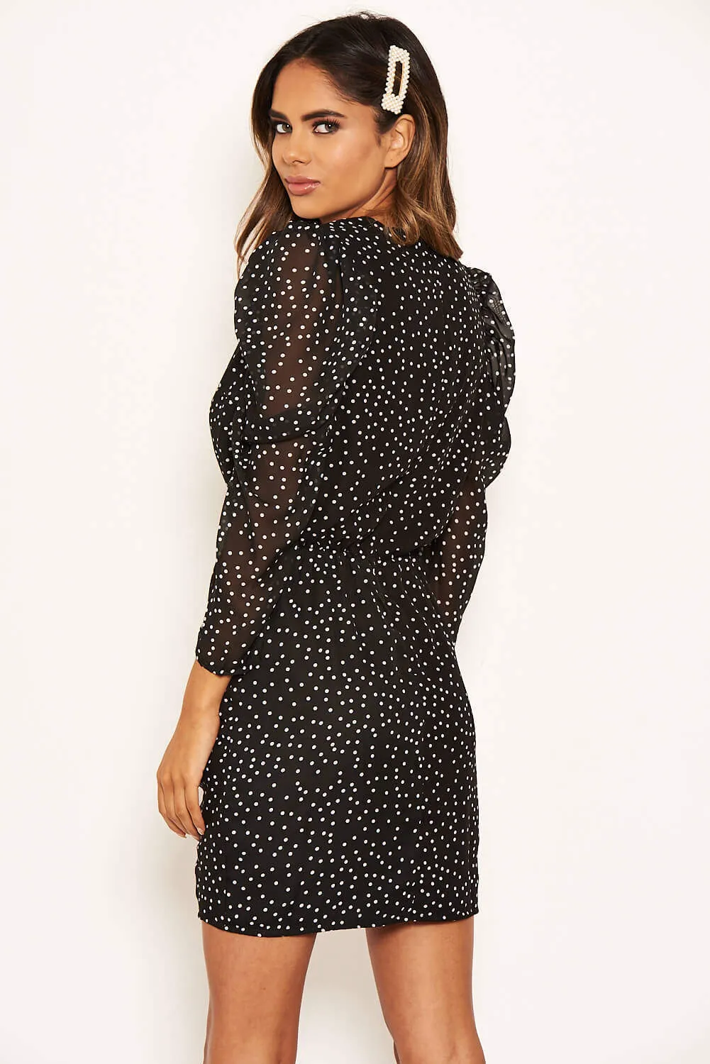 Black Chiffon Polka Dot Dress sold by AX Paris product image thumbnail 5