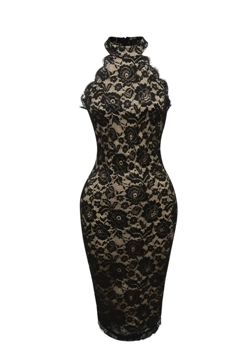Black/Nude Lace Dress with Cut-In-Neck Detail sold by AX Paris product image thumbnail 4