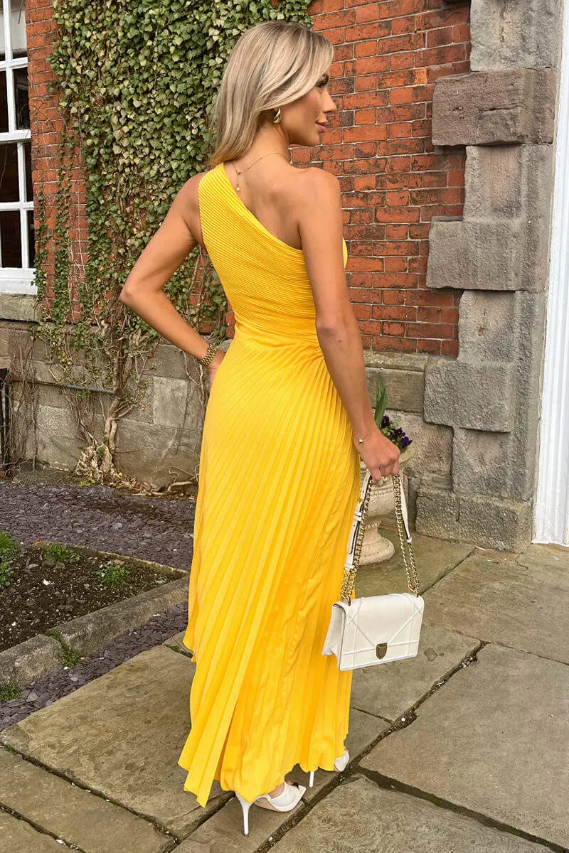 Yellow One Shoulder Cut Out Pleated Midi Dress sold by AX Paris product image thumbnail 5