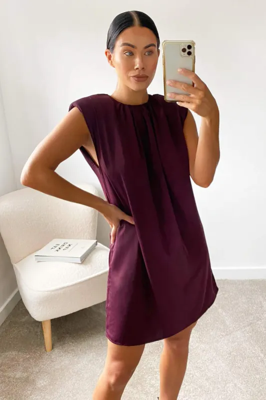 Plum Padded Shoulder Shift Dress sold by AX Paris