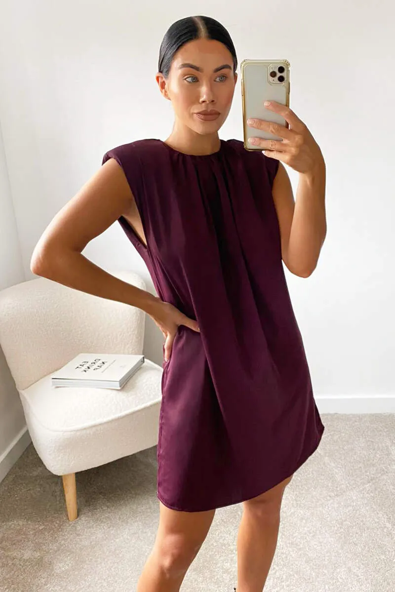 Plum Padded Shoulder Shift Dress sold by AX Paris