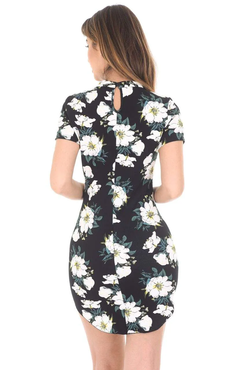 Black Floral Choker Mini Bodycon Dress sold by AX Paris product image thumbnail 3