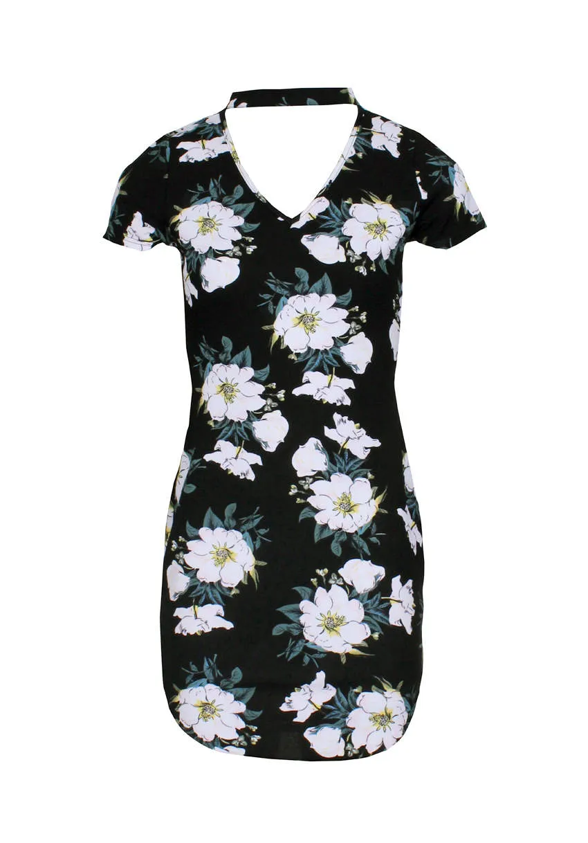 Black Floral Choker Mini Bodycon Dress sold by AX Paris product image thumbnail 4