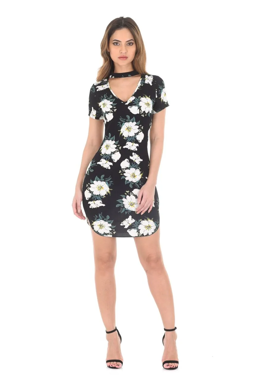 Black Floral Choker Mini Bodycon Dress sold by AX Paris product image thumbnail 2
