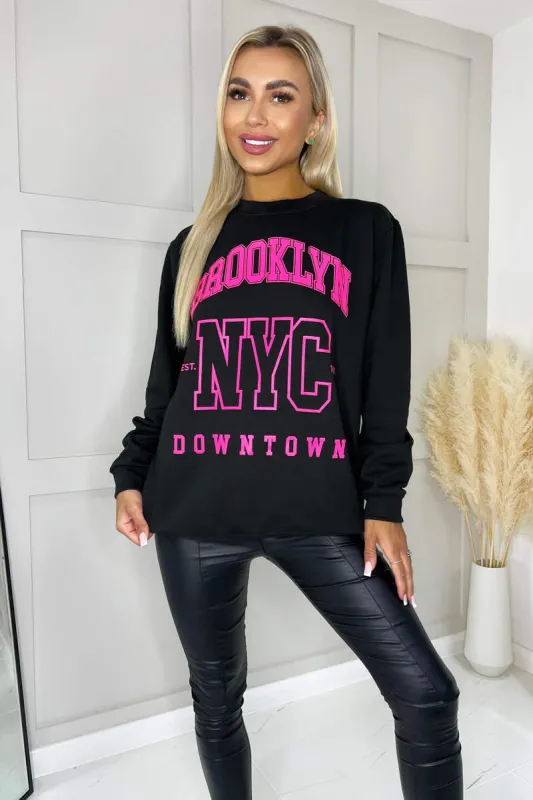 Black Brooklyn Slogan Sweatshirt sold by AX Paris