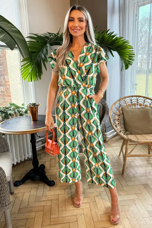 Multi Printed Short Sleeve Wrap Top Jumpsuit sold by AX Paris