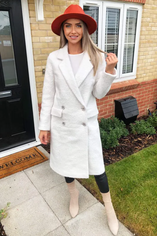 Cream Long Boucle Coat sold by AX Paris