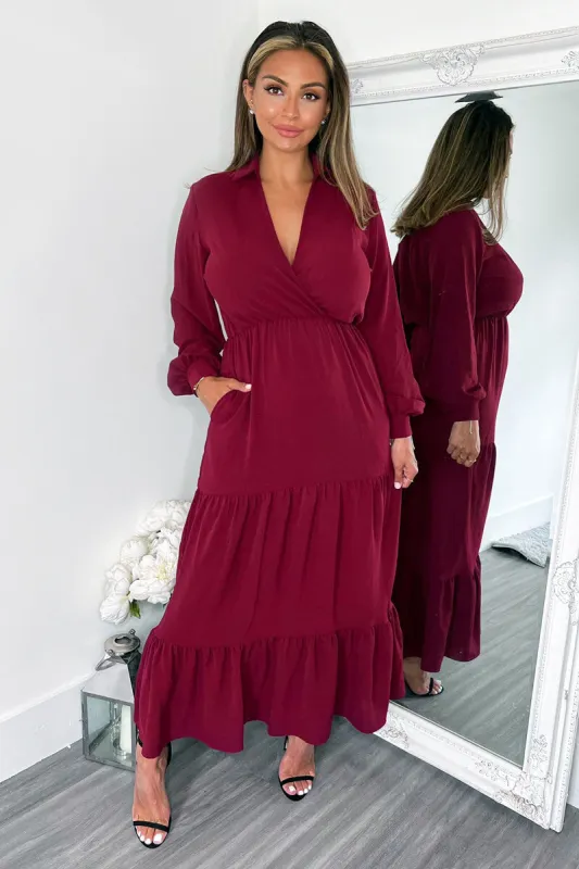 Wine Long Sleeve Wrap Top Smock Midi Dress sold by AX Paris