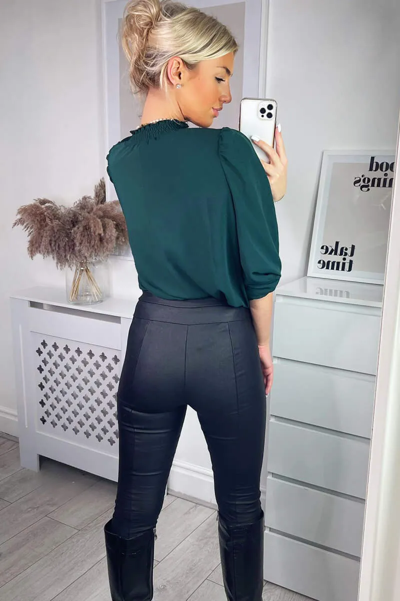 Teal Elasticated Neck Puff Sleeve Blouse sold by AX Paris product image thumbnail 5