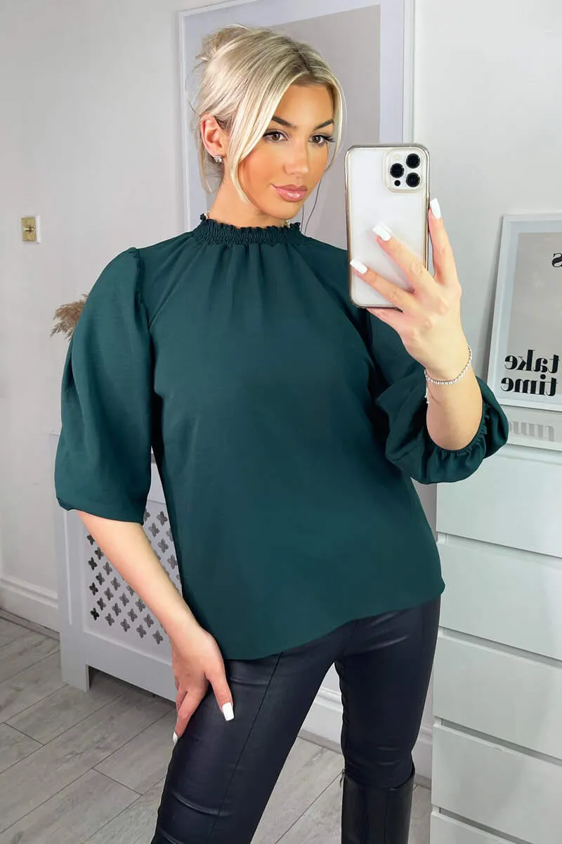 Teal Elasticated Neck Puff Sleeve Blouse sold by AX Paris product image thumbnail 2
