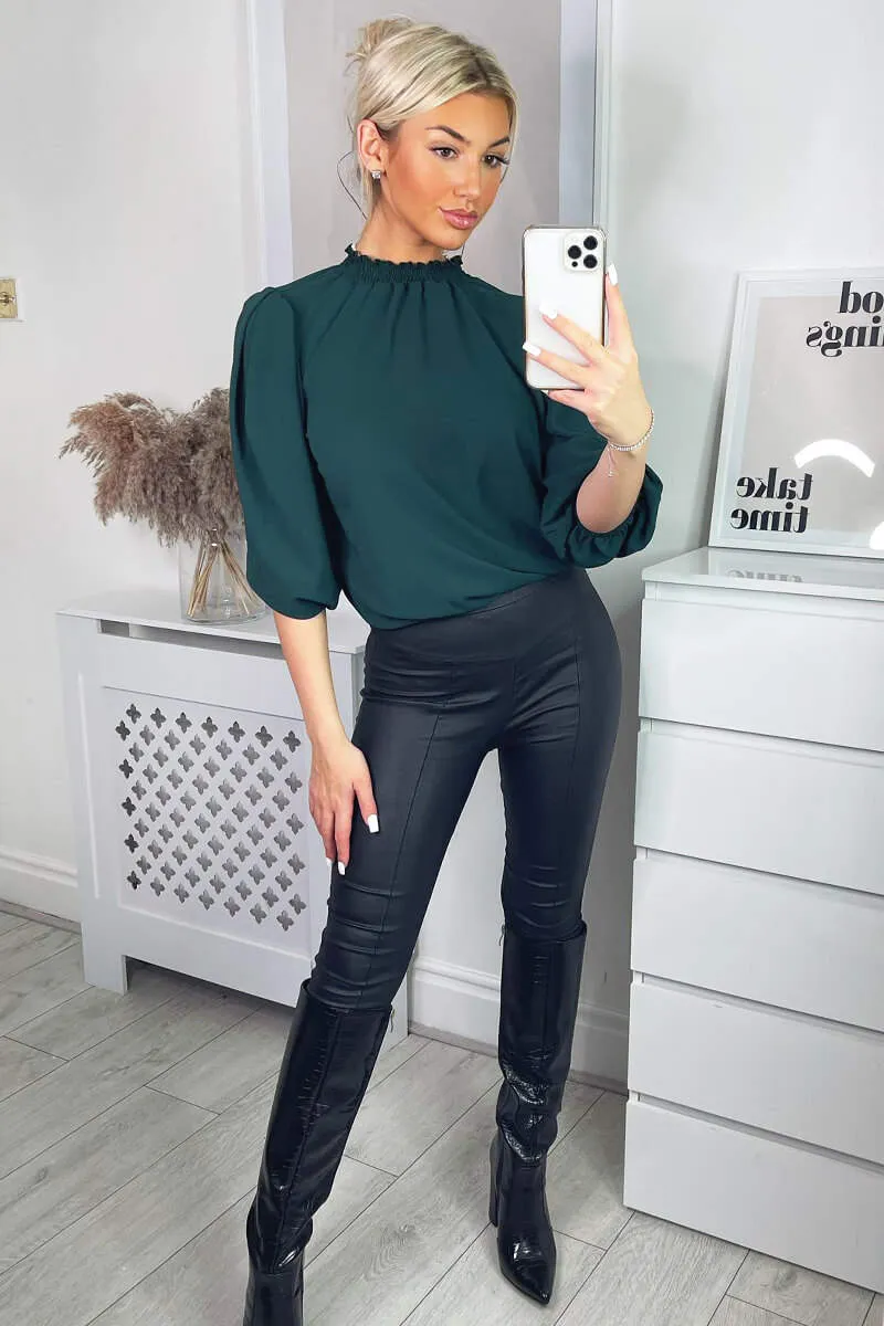 Teal Elasticated Neck Puff Sleeve Blouse sold by AX Paris product image thumbnail 3