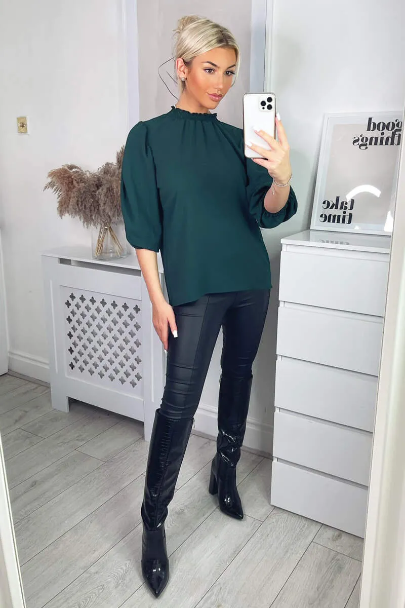 Teal Elasticated Neck Puff Sleeve Blouse sold by AX Paris product image thumbnail 4