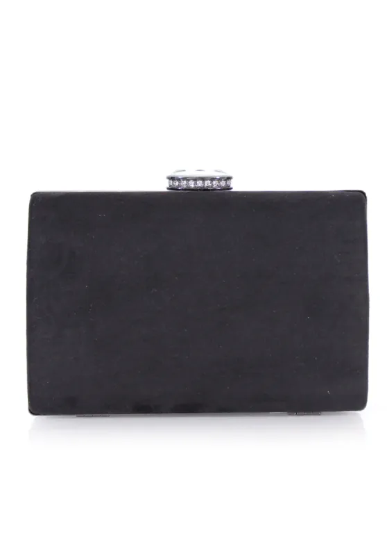 Black Suede Box Clutch with Jewel Clasp sold by AX Paris
