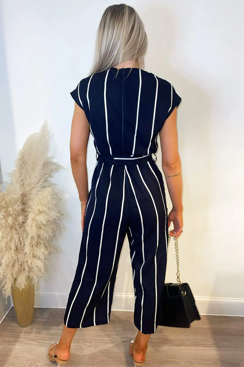 Navy And White Striped Short Sleeve Jumpsuit sold by AX Paris product image thumbnail 4