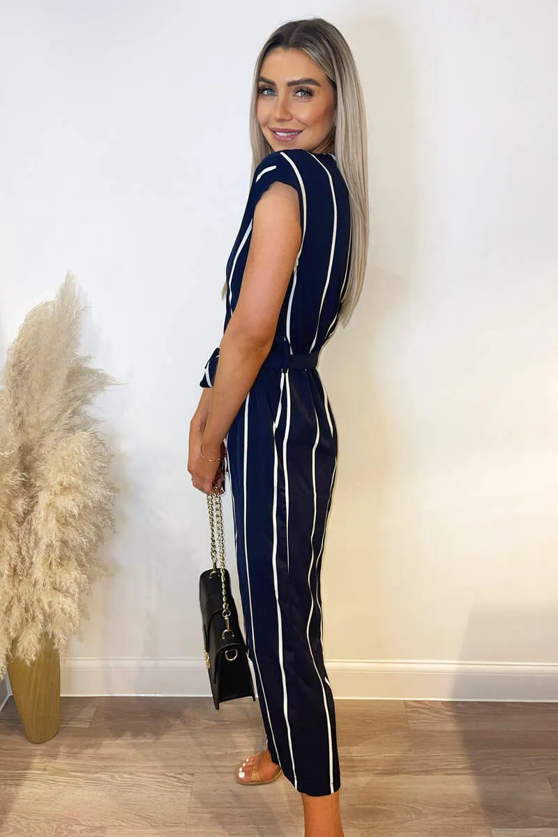 Navy And White Striped Short Sleeve Jumpsuit sold by AX Paris product image thumbnail 3