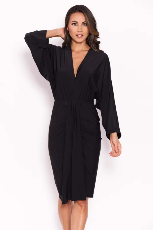 Slinky Black Midi Dress With Wrap Detail sold by AX Paris