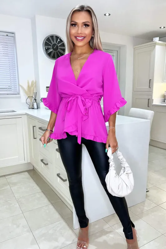 Cerise Frill Hem Wrap Top sold by AX Paris