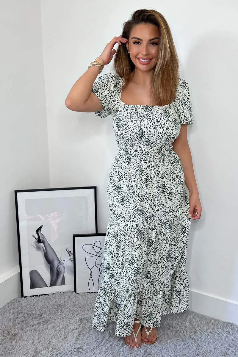 Cream And Green Printed Elasticated Midi Smock Dress sold by AX Paris product image thumbnail 3