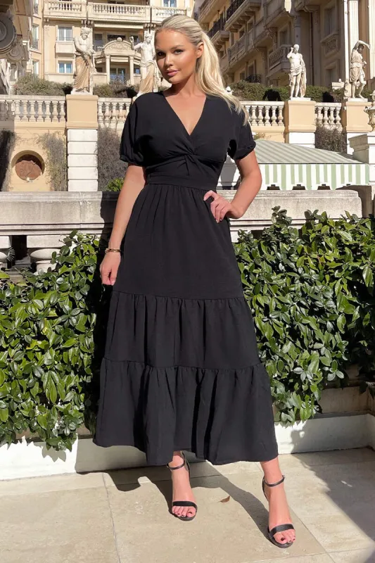 Black Twist Front Maxi Smock Dress sold by AX Paris