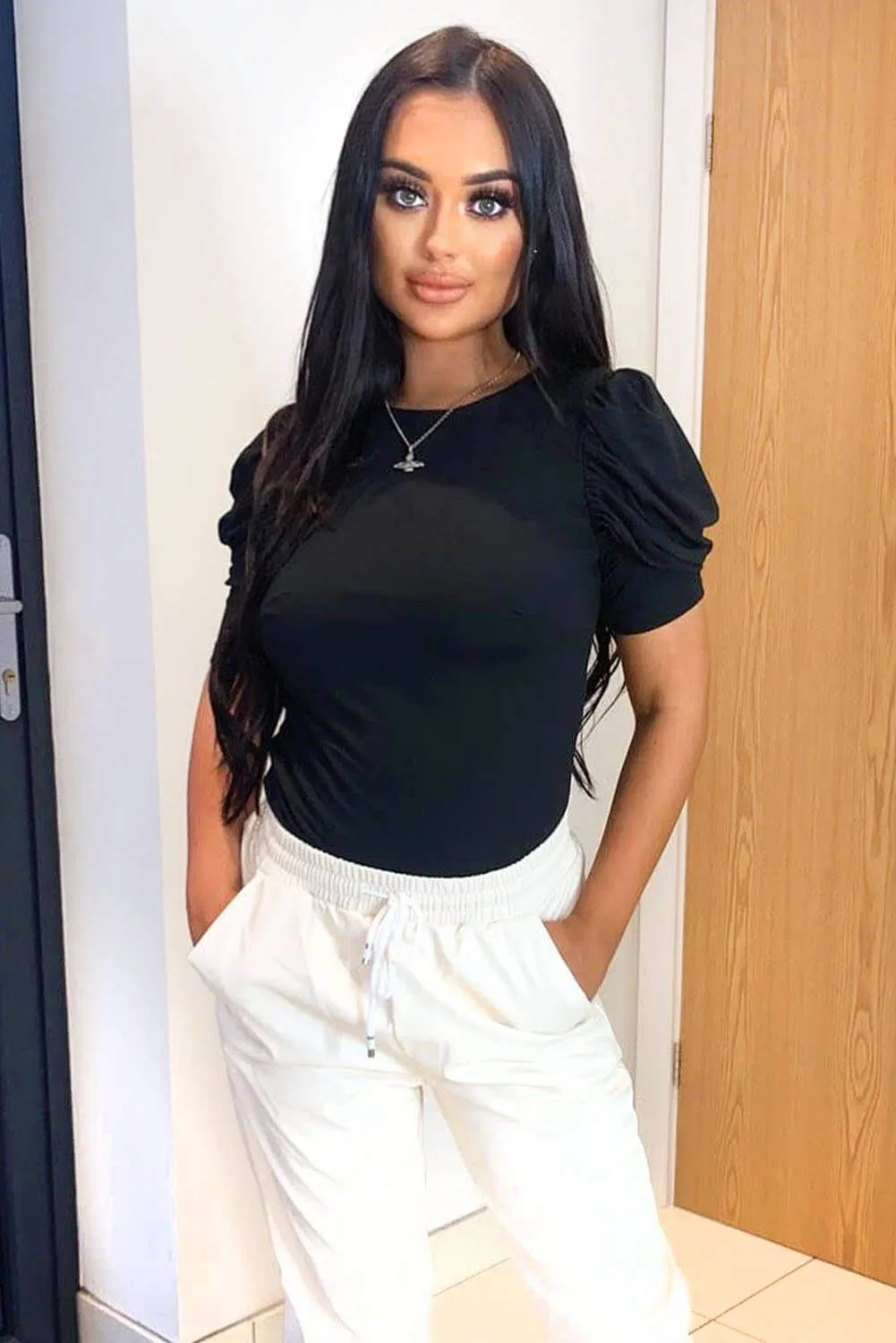 Black Ruched Sleeve Bodysuit sold by AX Paris product image thumbnail 2