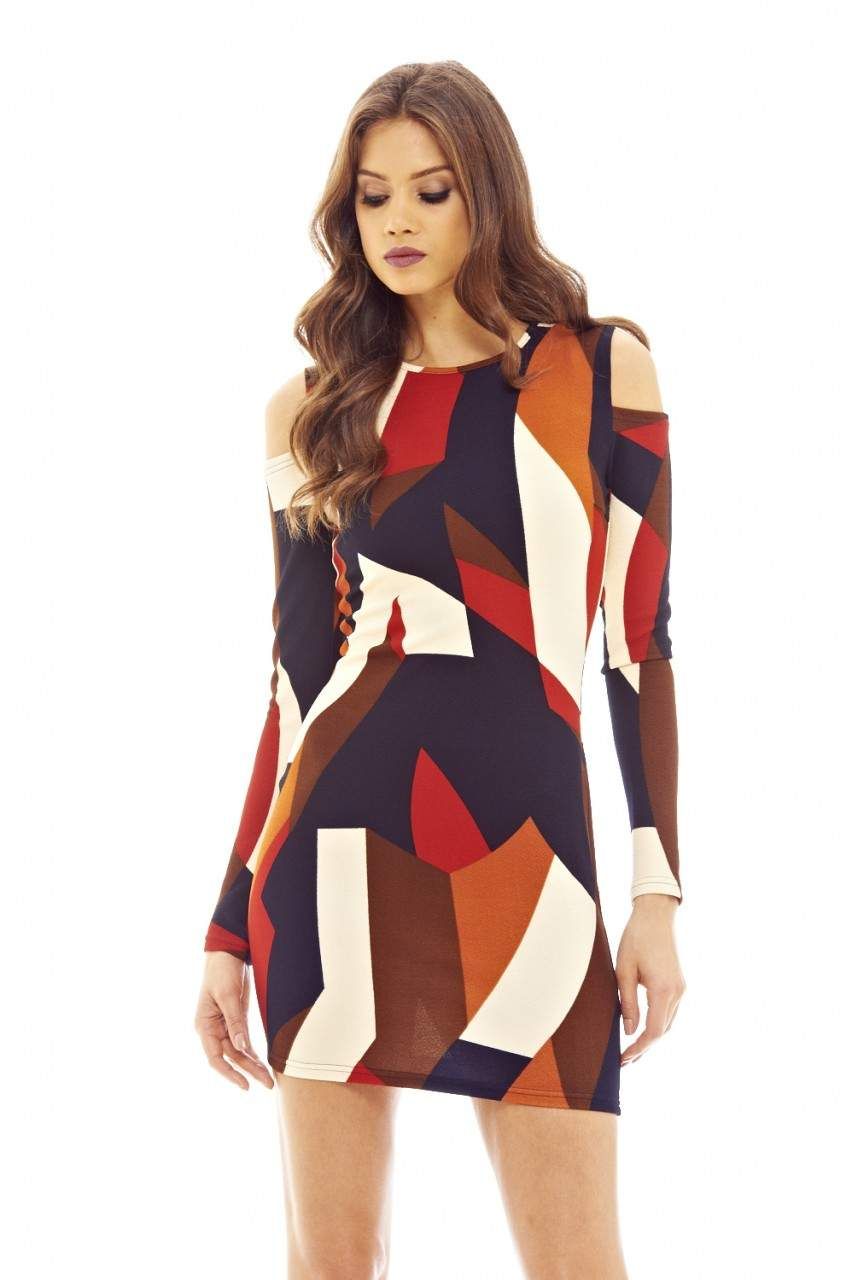 Multi-colour Printed Mini Dress with Cold Shoulder Detail sold by AX Paris product image thumbnail 3