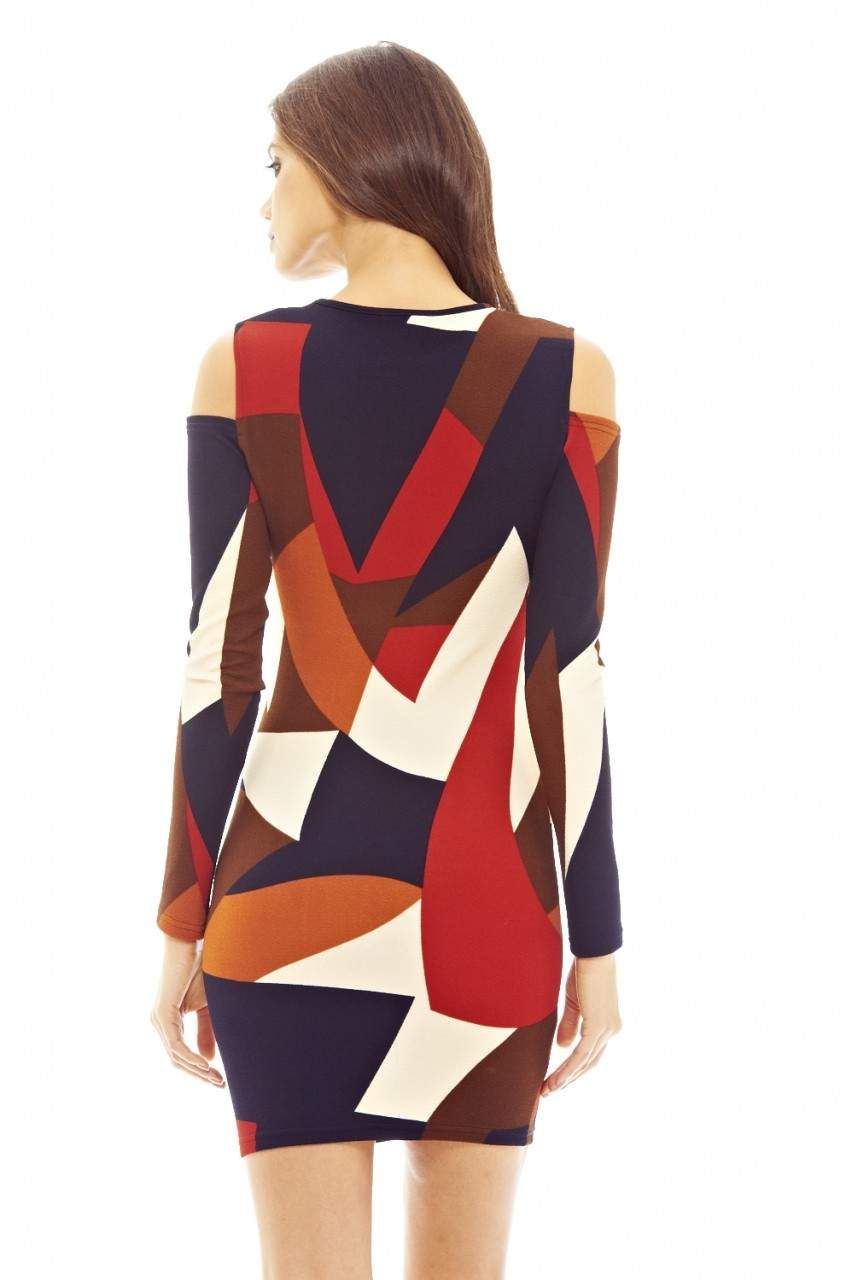 Multi-colour Printed Mini Dress with Cold Shoulder Detail sold by AX Paris product image thumbnail 4