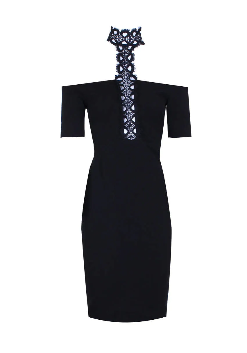 Black T-bar Crochet Midi Bodycon Dress sold by AX Paris product image thumbnail 4