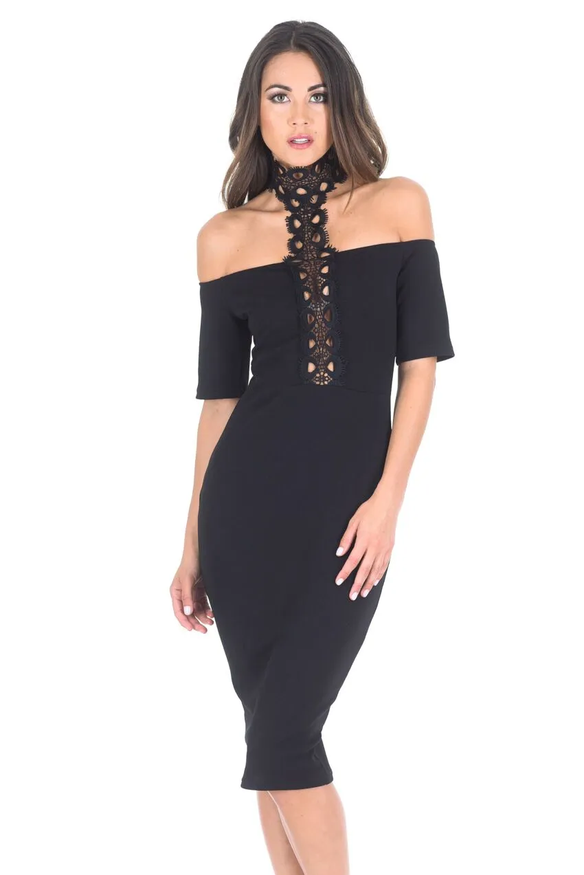 Black T-bar Crochet Midi Bodycon Dress sold by AX Paris