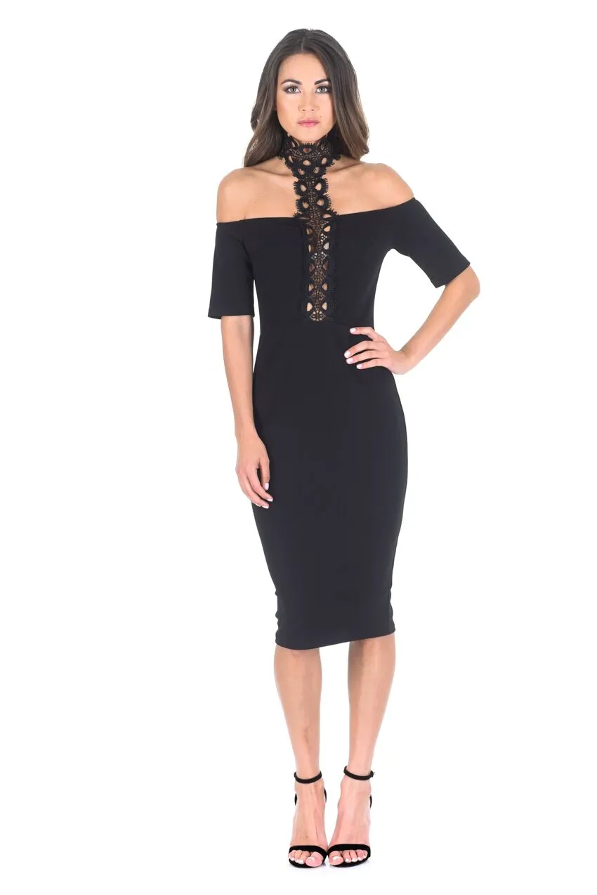 Black T-bar Crochet Midi Bodycon Dress sold by AX Paris product image thumbnail 2