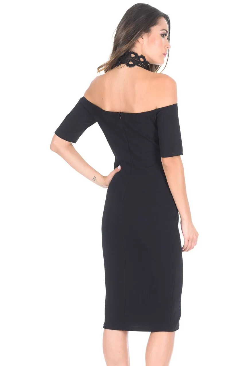 Black T-bar Crochet Midi Bodycon Dress sold by AX Paris product image thumbnail 3