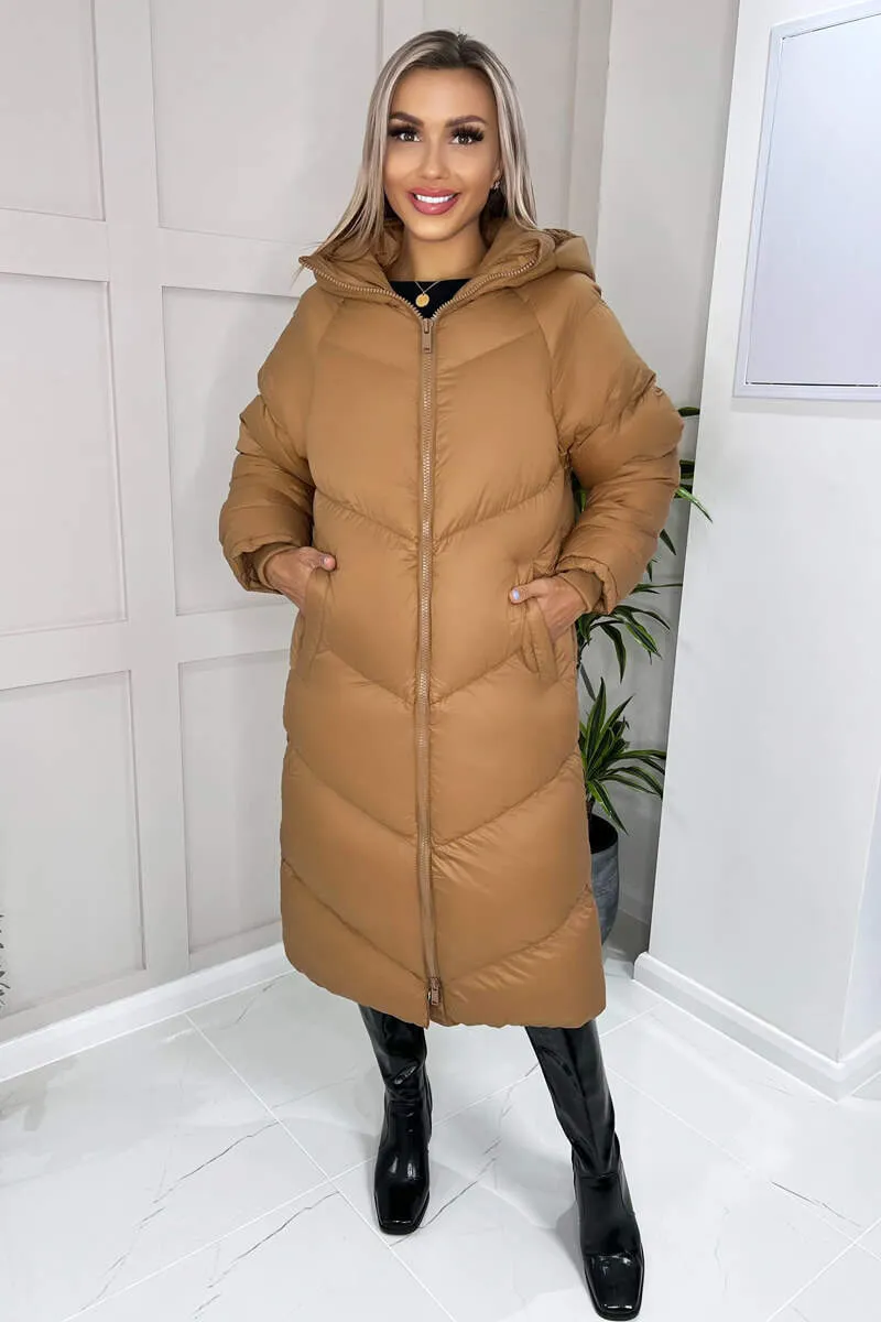 Camel Hooded Long Puffer Coat sold by AX Paris product image thumbnail 2