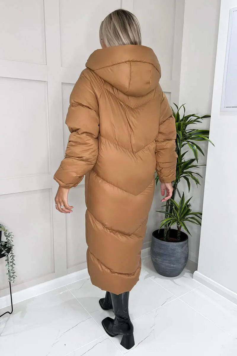 Camel Hooded Long Puffer Coat sold by AX Paris product image thumbnail 4