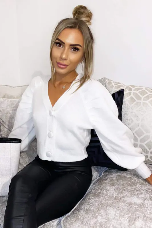 Cream Cropped Button Up Cardigan sold by AX Paris