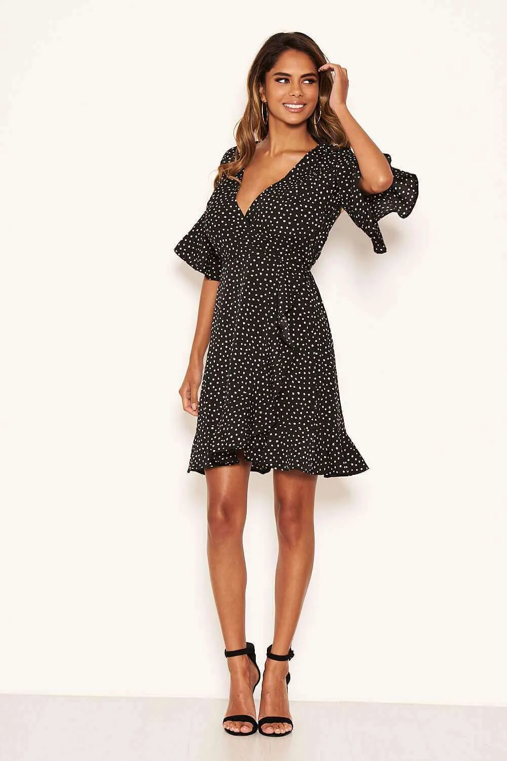 Black Spotty Wrap Frill Dress sold by AX Paris product image thumbnail 3